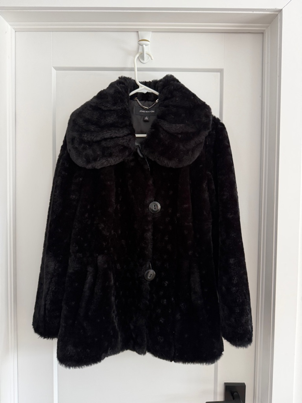 Black Faux Fur Coat with Collar - Women’s Jacket
